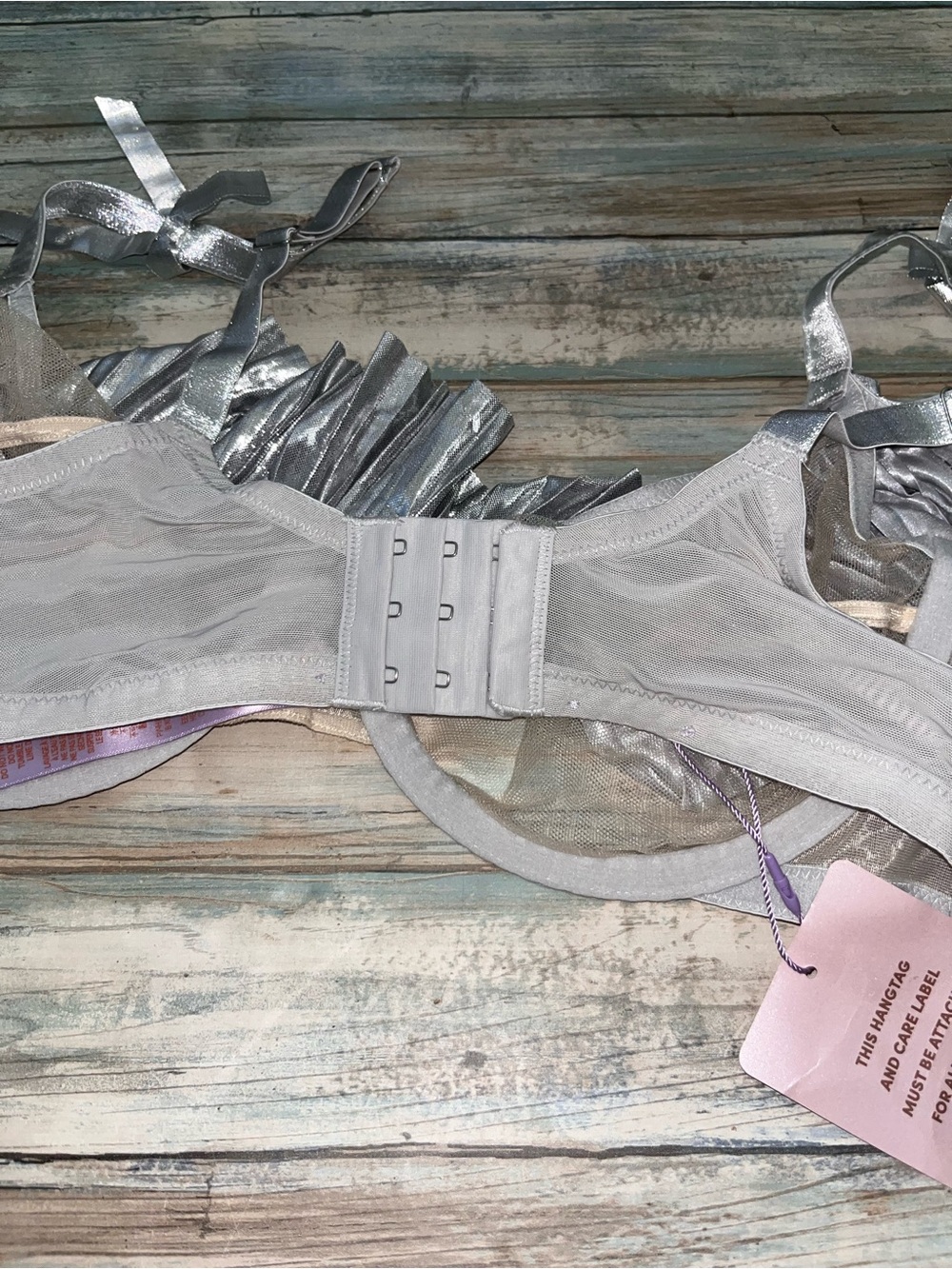 NWT Savage X Fenty Pleated Lamé Unlined Bra Metallic Silver 42C - Picture 6 of 7
